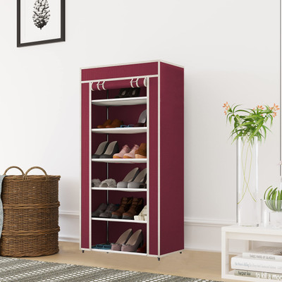 CMerchants Multipurpose Portable 6 Layer PVC Pipe Shoe Rack maroon Plastic Collapsible Shoe Stand(Maroon, 6 Shelves, DIY(Do-It-Yourself))