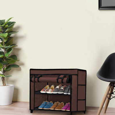 RAXON WORLD Metal Collapsible Shoe Stand(BROWN, 2 Shelves, DIY(Do-It-Yourself))