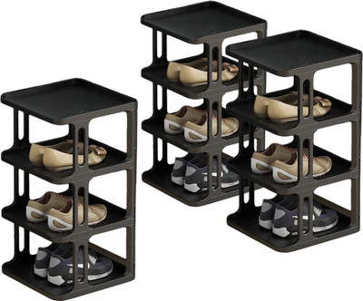 KUBER INDUSTRIES (Set of 3) Waterproof Plastic 4-Layer Portable Shoe Rack For Home | Black Plastic Shoe Rack(Black, 6 Shelves, DIY(Do-It-Yourself))