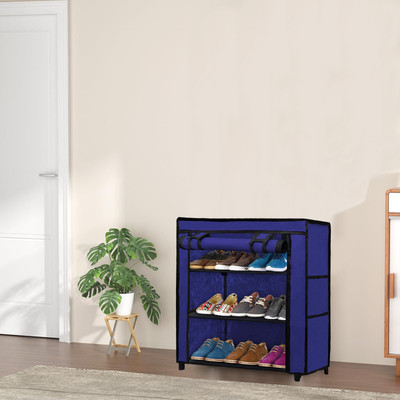 URBAN CHOICE Metal Collapsible Shoe Stand(BLUE, 3 Shelves, DIY(Do-It-Yourself))