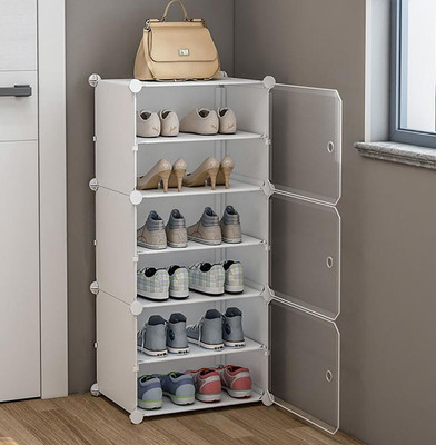 Sasimo 6-Shelf-3-Door Plastic Cubort Shoe Rack Plastic Collapsible Shoe Stand(White, 6 Shelves, DIY(Do-It-Yourself))