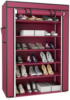 Shaym ji DIY Shoe Rack Organizer/Multi-Purpose 18 Pair 1 Door Folding Shoe Rack Plastic Shoe Stand(MAROON, 6 Shelves, DIY(Do-It-Yourself))