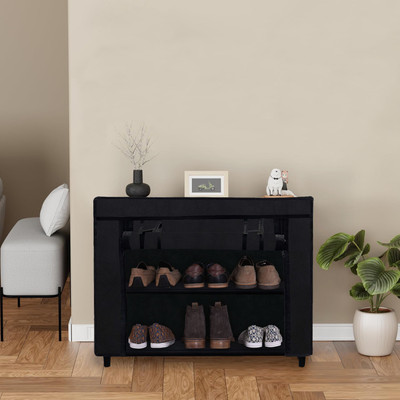 URBAN CHOICE Metal Collapsible Shoe Stand(BLACK, 2 Shelves, DIY(Do-It-Yourself))