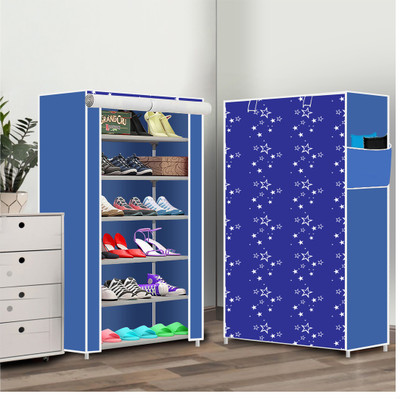 Styleys 6 Shelf Foldable Collapsible ShoeRack Metal Collapsible Shoe Stand(Blue, 6 Shelves, DIY(Do-It-Yourself))