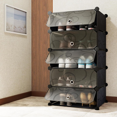 Keekos Plastic Collapsible Shoe Stand(Black Transparent, 5 Shelves, DIY(Do-It-Yourself))