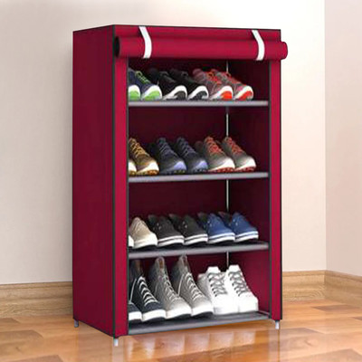 FurniGully Metal Shoe Stand(Maroon, 4 Shelves, DIY(Do-It-Yourself))