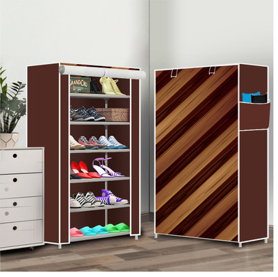 RJ CREATION 6 Shelf Foldable Collapsible ShoeRack Plastic Shoe Stand(14|Brown Wall Panel, 6 Shelves, DIY(Do-It-Yourself))