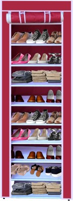 MS MODSTYLE 10 Tiers Multipurpose Portable Shoe Cabinet Rack with Wardrobe Cover Metal Shoe Rack(Maroon, 10 Shelves, DIY(Do-It-Yourself))