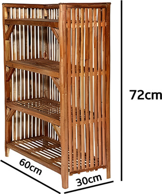 UnrealMonk UnrealMonk Handmade Bamboo Rack 4 Tier Books Shoes Office Files Shelf Stand Bamboo Shoe Stand(Brown, 4 Shelves, Pre-assembled)