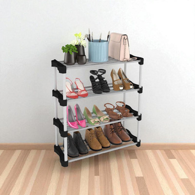 hph craftt Stackable Clear Shoe Boxes (14-Pack) w/ Drop-Front Lids for Closet Plastic Shoe Stand(White, 4 Shelves, DIY(Do-It-Yourself))