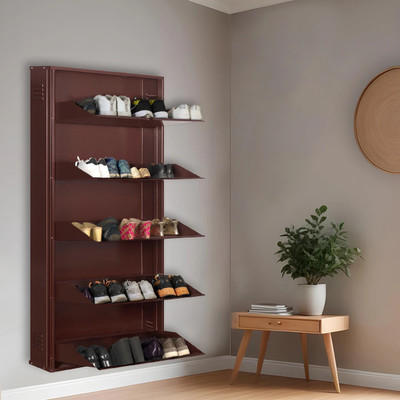Delite Kom 29 Inch Wide, 5 Shelf | Store 18 Shoe/30 Slipper | Lockable, Wall Mount Metal Shoe Rack(Coffee_Coffee, 5 Shelves, DIY(Do-It-Yourself))