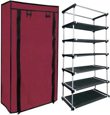 girja GIRJA Multipurpose 6 Layer shoe rack/book shelf/Wardrobe Heavy Material PVC Plastic Shoe Stand(Maroon, 6 Shelves, DIY(Do-It-Yourself))