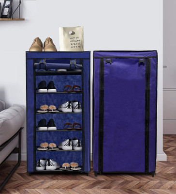 KOnline 6-Layer Shoe Rack with Dustproof Cover – Compact & Durable Collection Metal Collapsible Shoe Stand(Blue, 6 Shelves, DIY(Do-It-Yourself))
