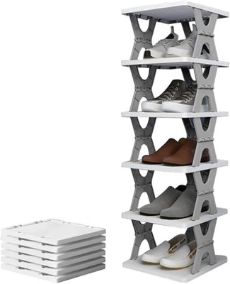 SPDI Plastic Collapsible Shoe Stand(GRAY, 6 Shelves, Pre-assembled)