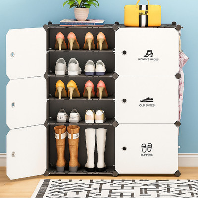 Keekos 12-Shelf-6-Door Plastic Cupboard Shoe Rack Shoe Stand Metal, Plastic Shoe Rack Plastic Shoe Rack(BlackWhite-J3, 12 Shelves, DIY(Do-It-Yourself))