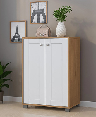 LERIMO 2-Door Engineered Wood Shoe Rack, Shoe Storage Cabinet with Doors Closet Engineered Wood Shoe Rack(White,Brown, 4 Shelves, DIY(Do-It-Yourself))