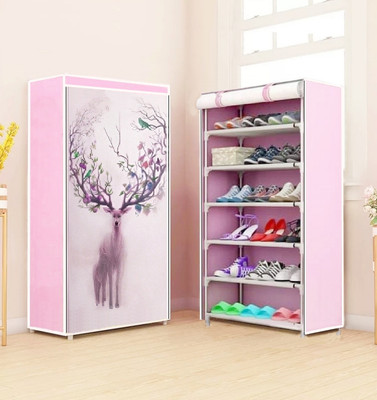 SAIWAY DEAR NATURE PRINT Metal, Plastic Collapsible Shoe Stand(PEACH, 6 Shelves, DIY(Do-It-Yourself))