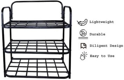 YASHVI YOGI 3 LAYER SHOE RACK METAL WITH Plastic Shoe Stand(BLACK LAYER 3 SHOE RACK, 3 Shelves, DIY(Do-It-Yourself))