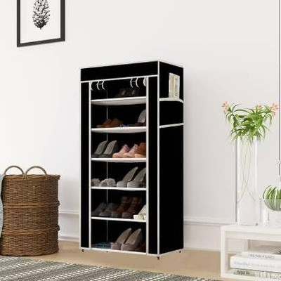 Flipkart Perfect Homes Studio 6 sleeves MULTY USE HOME shoe rack Plastic Shoe Stand(BLACK, 6 Shelves, DIY(Do-It-Yourself))