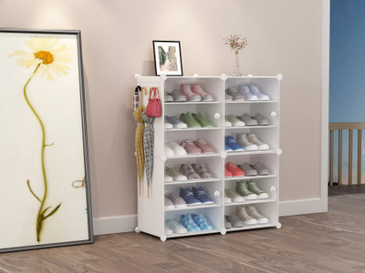 Sampri 12-Shelf-4-Door Plastic Cupboard Shoe Rack PP Collapsible Wardrobe(Finish Color - DEEP WHITE-12, DIY(Do-It-Yourself))