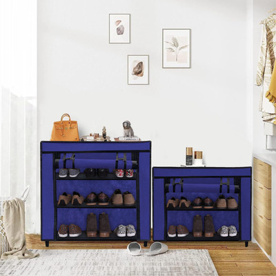 URBAN CHOICE Metal Collapsible Shoe Stand(BLUE, 2 Shelves, DIY(Do-It-Yourself))