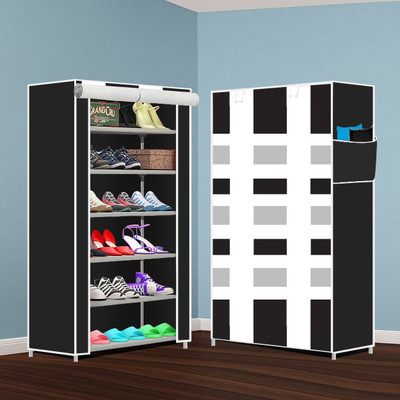 INSIDE STYLE Collapsible Shoe Rack – Plastic 6 Tier Foldable Organizer for Home & Entry Use Plastic Collapsible Shoe Stand(Sky Blue Print, 6 Shelves, DIY(Do-It-Yourself))