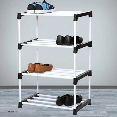 shivaaytraders PLASTIC 4 Layer Shoe Rack Plastic Shoe Rack(BLACK, 4 Shelves, DIY(Do-It-Yourself))