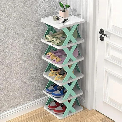 TEXON Adjustable 6 Layer Shoe Rack for Home, Collapsible Corner Tower for Shoes & Book Plastic Shoe Stand(mattle, 6 Shelves, DIY(Do-It-Yourself))