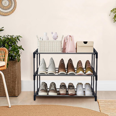 GlowSilk 3L_ bookshelf_plastic Metal Collapsible Shoe Stand(white, 3 Shelves, DIY(Do-It-Yourself))