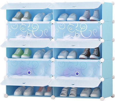 Styleys 10 Door 10 Shelf Plastic Metal Plastic Collapsible Shoe Stand Metal Collapsible Shoe Stand(PRINTED SKY BLUE, 10 Shelves, DIY(Do-It-Yourself))