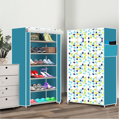 PAffy 6 Shelf Foldable Collapsible ShoeRack Metal Collapsible Shoe Stand(30 | Colorful Leaves Blue, 6 Shelves, DIY(Do-It-Yourself))