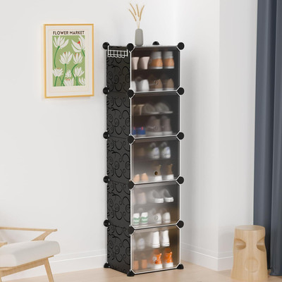 Snowberry 10 Layer Black Plastic Collapsible Shoe Stand(Black, 10 Shelves, DIY(Do-It-Yourself))