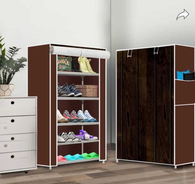 Pipasa CHOUXPRO Foldable 6-Layer Shoe Rack with Cover | Dustproof & Portable Plastic, Metal Collapsible Shoe Stand(BROWN, 6 Shelves, DIY(Do-It-Yourself))