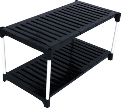 Black Stallion Multi-Utility Rack With Good Quality Storage Plastic, Metal Collapsible Shoe Stand(Black, 2 Shelves, DIY(Do-It-Yourself))