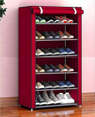 ZENVEXYO 6 Layer Heavy PVC Plastic Collapsible Shoe Stand(Maroon, 6 Shelves, DIY(Do-It-Yourself))