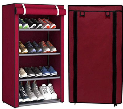 girja Multipurpose Layer shoe rack/book shelf/Wardrobe Heavy Material PVC Plastic Collapsible Shoe Stand(Maroon, 4 Shelves, DIY(Do-It-Yourself))