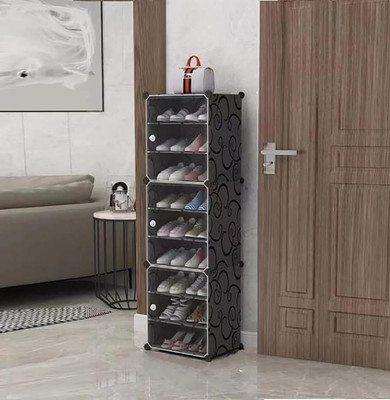 Etoly 9-Shelf-3-Door Plastic Cupboard Shoe Rack Plastic, Metal Collapsible Shoe Stand(9-Black, 9 Shelves, DIY(Do-It-Yourself))