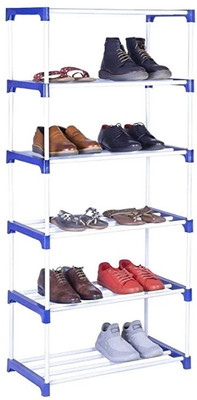 RidhaanMart Ridhaan Mart Havey PVC pipe Plastic Shoe Stand(White and Blue, 6 Shelves, DIY(Do-It-Yourself))