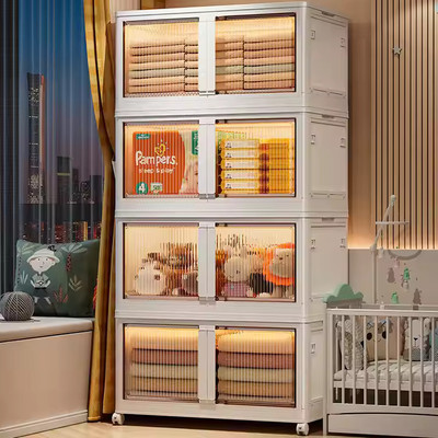 Keekos 4-Door 4-Shelf Plastic Collapsible Cupboard Bin PP Collapsible Wardrobe(Finish Color - White-BIN_4, DIY(Do-It-Yourself))