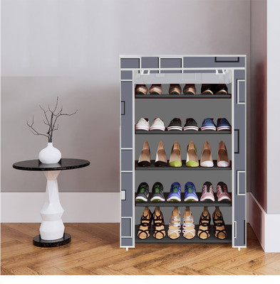 AQUA POLIMERS 5 Shelf Foldable Collapsible ShoeRack Plastic Collapsible Shoe Stand(24_Grey Awesome Box, 5 Shelves, DIY(Do-It-Yourself))