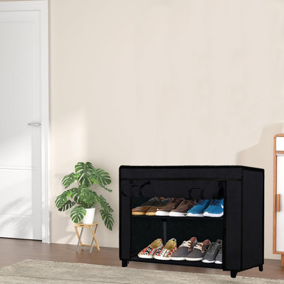 URBAN CHOICE Metal Collapsible Shoe Stand(BLACK, 2 Shelves, DIY(Do-It-Yourself))