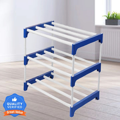 BAE Storage Saving Rack Organizer Plastic Shoe Stand(Blue, 3 Shelves, DIY(Do-It-Yourself))