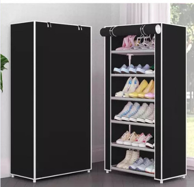 CHOUXPRO CHOUXPRO Foldable 6-Layer Shoe Rack with Cover | Dustproof & Portable Plastic Collapsible Shoe Stand(BLACK, 6 Shelves, DIY(Do-It-Yourself))