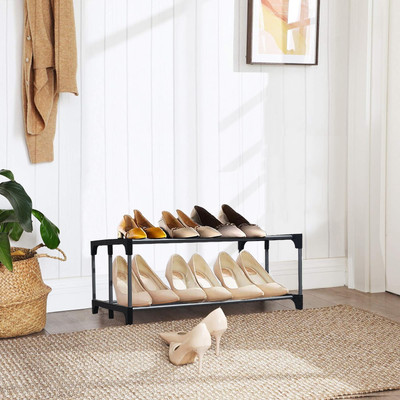 KOnline Space-Saving 2-Tier Metal Open Shoe Rack Metal Collapsible Shoe Stand(Black, 2 Shelves, DIY(Do-It-Yourself))