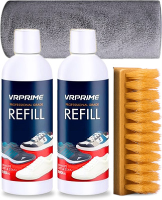 VRPRIME Shoe Cleaner Kit 2 Cleaning Bottles, Brush & Microfiber Cloth Instant Shoe Cleaner(Generic, Leather, Nubuck, Nylon, Sports Shoes, Suede, Synthetic Leather, Velour, White)
