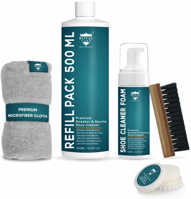 ROYAL CARE PROFESSIONAL Shoe Cleaning Kit Foam 150 Ml , Refill 500 Ml , Cloth , Brush , Shine Sponge Cleaner(Sports Shoes, Leather, Suede, Synthetic Leather, Blue)