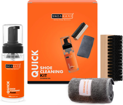 SNEAKARE Quick Shoe Foam Cleaner With Towel and Brush Shoe Cleaner For Snerkerheads Cleaner(Leather, Nubuck, Suede, Orange)