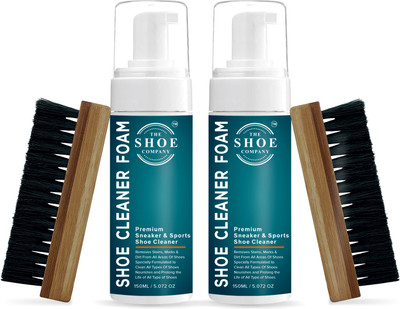 THE SHOE COMPANY Shoe Cleaner Foam Twin Pack with 2 Brushes for Complete Shoe Care Set Cleaner(Generic, Leather, Nubuck, Nylon, Sports Shoes, Suede, Synthetic Leather, Velour, Blue)