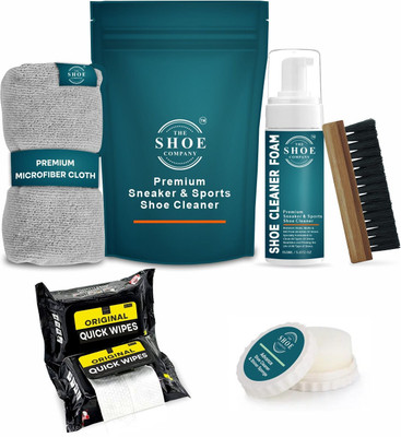 THE SHOE COMPANY Shoe Kit Foam Cleaner 150 ml 1 Brush 1 Cloth Shoe Wipe and 1 Shine Sponge Cleaner(Generic, Leather, Nubuck, Nylon, Sports Shoes, Suede, Synthetic Leather, Natural)