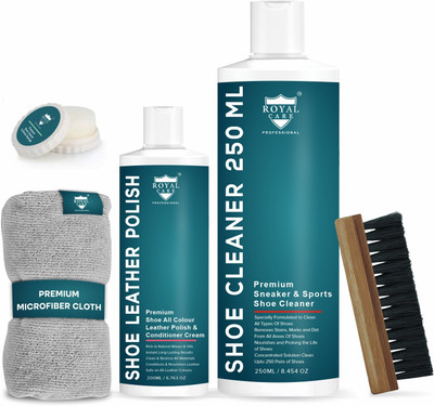 ROYAL CARE PROFESSIONAL Shoe Cleaner 250 Ml and Polish 200 Ml , Cloth, Brush , Shine Sponge Cleaner(Generic, Leather, Sports Shoes, Blue)